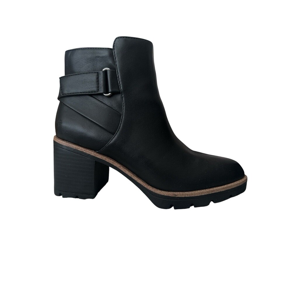 Naturalizer Madalynn Ankle Boots Black Block Heel Lug Sole Zip Women’s 7.5 Wide